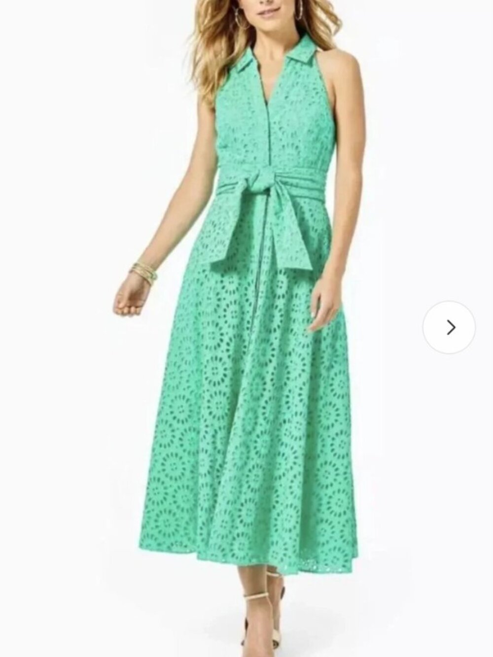 Lilly Pulitzer Chrisella Eyelet Sleeveless Midi Shirt Dress Gustavia Green Sz 00